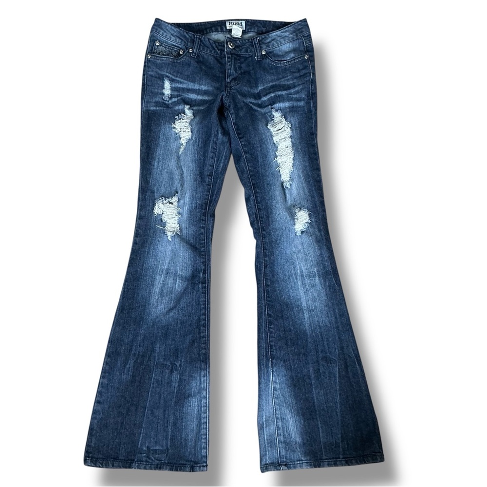 Mudd Dark Blue Distressed Flare Jeans - Picture 8 of 9